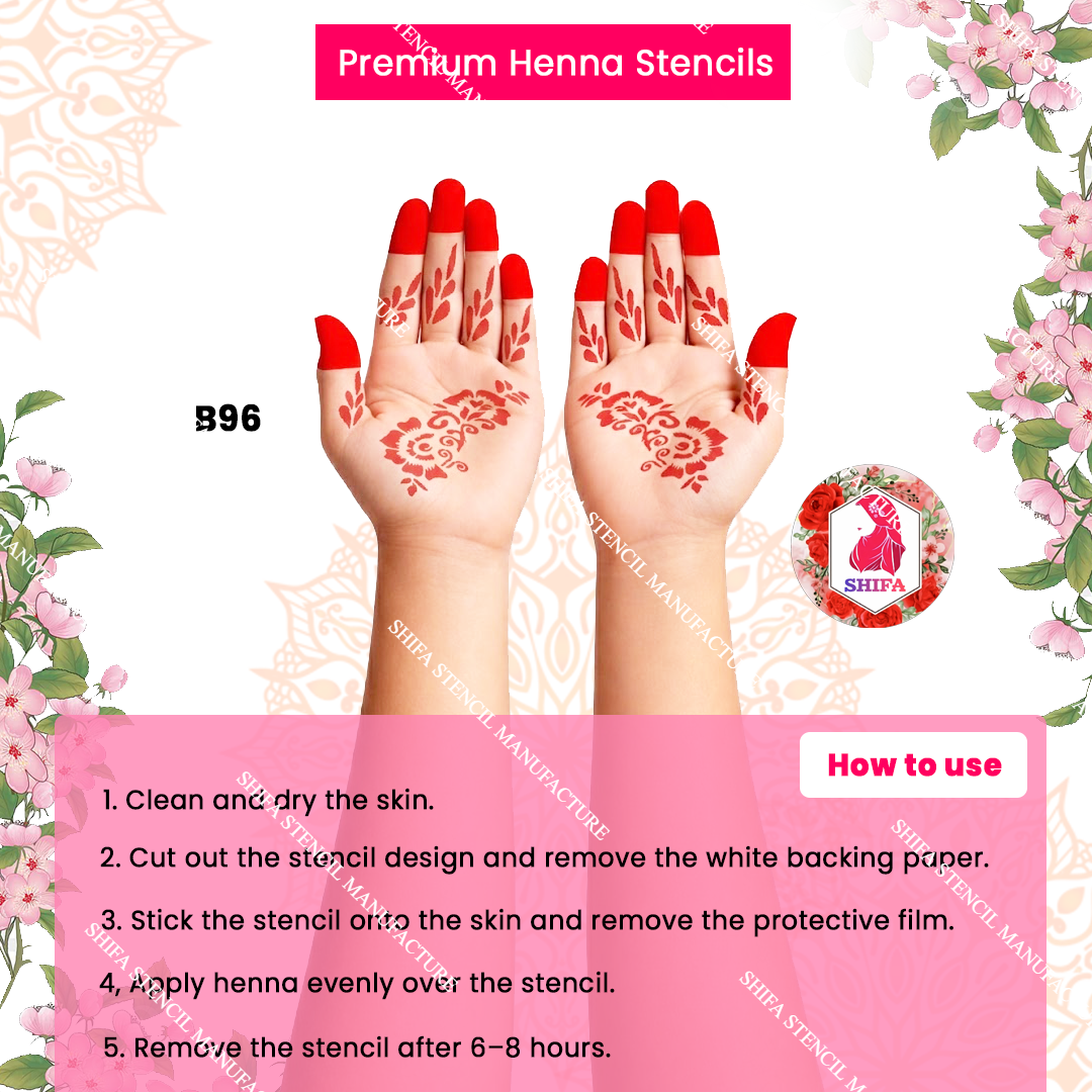 B96 (age 5 to 10) Floral Whisper Trails double hand Henna Stencil